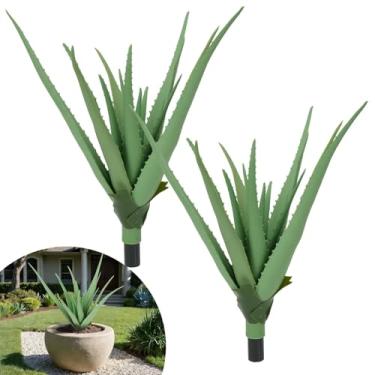 Imagem de Zythrem Planta falsa de aloe vera de 45,7 cm de altura, 2 peças, suculentas realistas, cactos artificiais sintéticos, resistentes a raios UV, plantas artificiais para uso ao ar livre, para plantadores