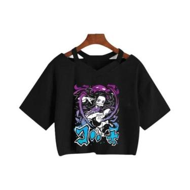 Imagem de Camiseta Feminina Demon Slayer Nezuko Kimetsu No Yaiba Crop Top Tanjir