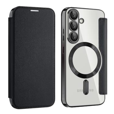 Imagem de MRRSIWEI Capa carteira para Galaxy S26 com porta-cartão, elegante à prova de choque de couro PU magnético negócios bloqueio RFID capa transparente para Samsung Galaxy S26. Negócios preta