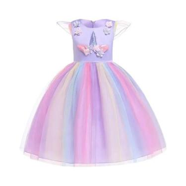 Imagem de Fantasia De Princesa Unicórnio Arco-Íris Para Meninas, Vestido De Tule