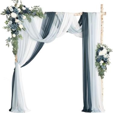 Imagem de Flores artificiais de arco de casamento - Pacote com 5 com 2 brindes de flores grandes e 3 tecidos drapeados para decoração de cerimônias e decoração de festas, perfeito para casamentos e eventos
