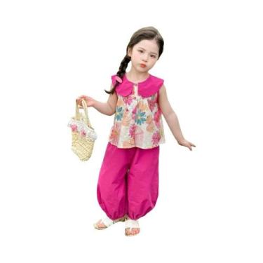 Imagem de Conjunto De Verão Leve Para Meninas 2 Peças Vestido Com Gola Peter Pan