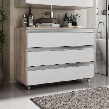 Imagem de Gabinete Banheiro Rodinhas Joia 80cm 03 Gavetas Madeirado Branco