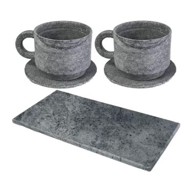 Imagem de Kit 2 Xícaras De Chá Com Pires Pedra Sabão Servir Decorar.