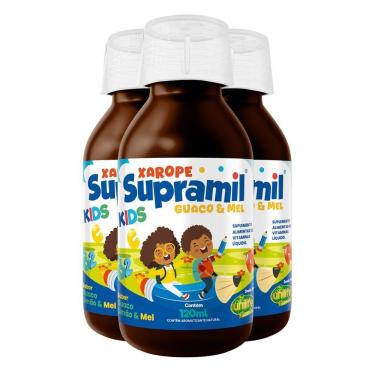 Imagem de Kit 3 Supramil Xarope Infantil Guaco Limão E Mel Unilife 120 Ml