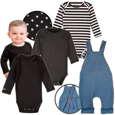 Imagem de Conjunto Body Bebe Manga Longa e jardineira Unissex Minimalista Preto 