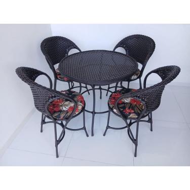 Imagem de Jogo De Mesa 4 Cadeiras Fibra Sintética Área Externa Fibra Fibra Cor Tabaco