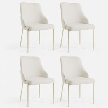 Imagem de Kit 4 Cadeiras Jantar Aurora Pé Metal Dourado Assento Espuma Base Dourada-linho Bege