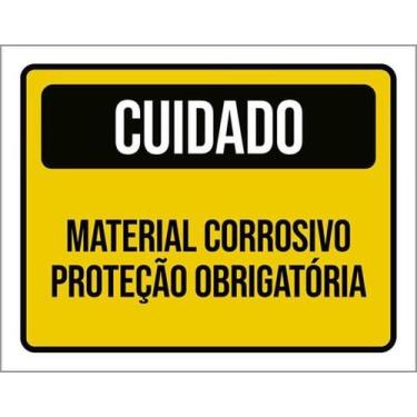 Imagem de Kit 3 Placa Material Corrosivo Proteção Obrigatória 27X35 - Sinalizo