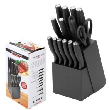 Imagem de Conjunto De Facas 15 Peças Inox Com Suporte Tesoura Chaira UD231627 - 