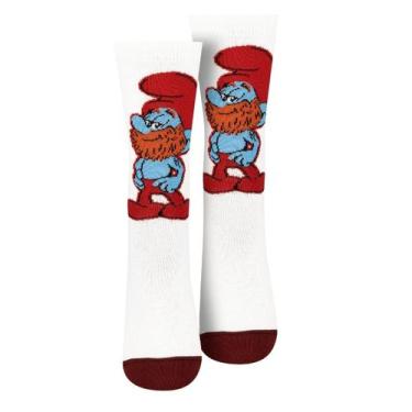 Imagem de Meia Infantil Unissex Cano Longo Smurfs Trifil Cor:Branco/BordôTamanho