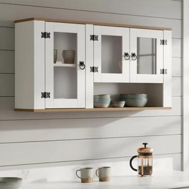 Imagem de Aéreo Cozinha Armário Pia Madeira Maciça Branco - moblix