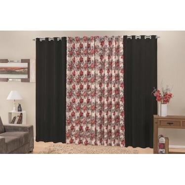 Imagem de Cortina Rústica Para Sala Floral 400x250 Admirare, Preta