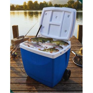 Imagem de Caixa Térmica 42L Azul Cooler com Alça e Rodas Mor Para Viagens Churra