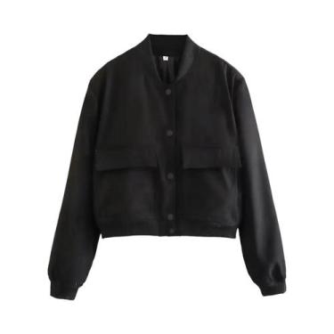 Imagem de Jaqueta Bomber Feminina Com Decote Em V E Manga Longa, Casaco De Moda 