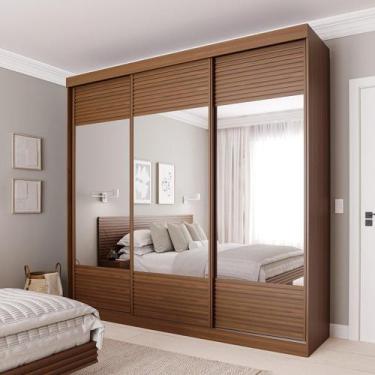 Imagem de Guarda-roupa Casal 3 Portas de Correr Ripadas com Espelho Samambaia Ca