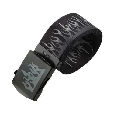 Imagem de Cinto De Lona Hip Hop Masculino Casual Com Estampa De Chamas, Cinto De