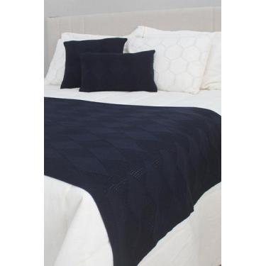 Imagem de Peseira manta Tricô Trabalhada Sofá cama  HomeBliss, Azul marinho, Que