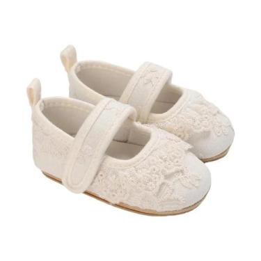 Imagem de Sapatos De Bebê Brancos De Renda Respiráveis Antiderrapantes Com Sola 