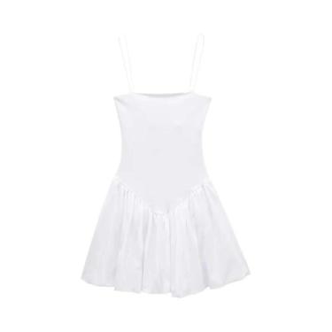 Imagem de Vestido Feminino Mini Retalhos com Manga Puff - Alças Finas e Decote e