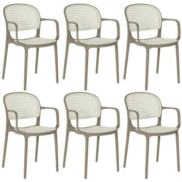 Imagem de Kit 6 Cadeiras De Jantar Roma Prática Com Braços Para Sala E Cozinha - Branco/cinza Escuro