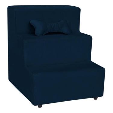 Imagem de Escada Escadinha Para Pet 3 Degraus Osso Cor Azul Marinho Veludo Liber