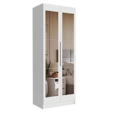 Imagem de Guarda-Roupa Modulado 2 Portas com Espelho 4 Prateleiras 1 Cabideiro Branco Neo Madesa