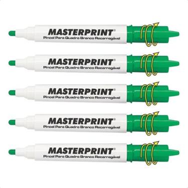 Imagem de Kit 5 Marcador Caneta Pincel Quadro Branco Lousa - Masterprint, Verde