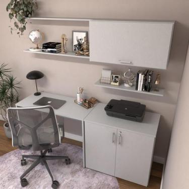 Imagem de Escrivaninha Mesa Escritório com Armário Baixo e Aéreo com Chave Modul