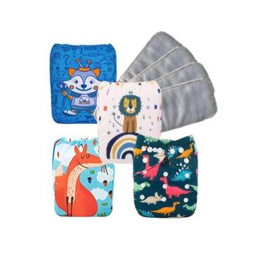 Imagem de Kit 4 Fraldas Ecológicas Premium Menino com 4 Absorventes em Microfibr