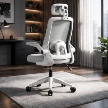 Imagem de BlidShop Cadeira de Escritório Ergonômica, Suporte 120kg, Ajuste Lombar, Apoio de Cabeça, Tela Mesh Premium, Giratória, Home Office (Branca e Cinza)