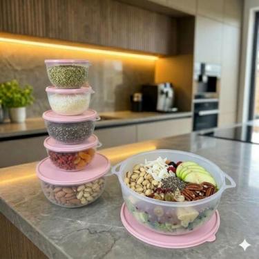Imagem de Kit 6 Potes Plastico Redondos Bowl Livre Bpa Cor:Transp Rosa - Casa Be