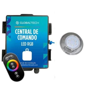 Imagem de Kit 1 Refletor LED Piscina RGB 9W Inox + Central Touch. - Brustec