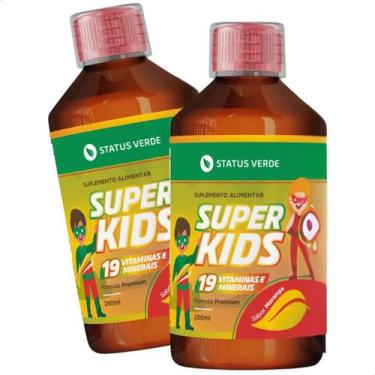 Imagem de 2 Frascos Super Kids Xarope Infantil Multi Vitaminas Morango Kit 500ml