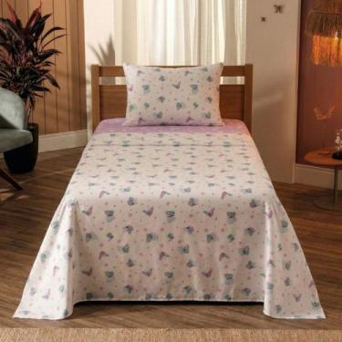 Imagem de Jogo de Cama Infantil Menina Borboletas Rosa Teka 3 Peças Algodão