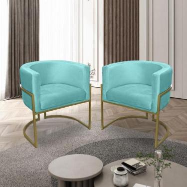 Imagem de Kit 02 Poltronas para Sala Decorativa Luna Base Ferro Dourado Veludo A