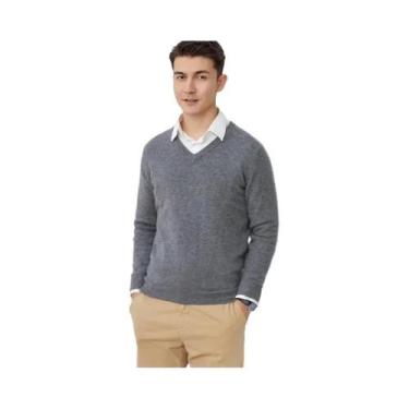 Imagem de Suéter Masculino De Tricô Em Mistura De Cashmere E Algodão Com Decote 
