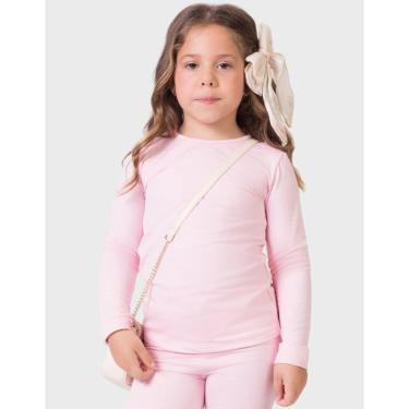 Imagem de Blusa Térmica Frio Moda Quentinho Dia a Dia Inverno Gola Redonda Rosa - Menina 4 a 10 a...