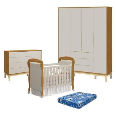 Imagem de Quarto de Bebê 4 Portas com Cômoda com Porta Elfe Classic e Berço Amer