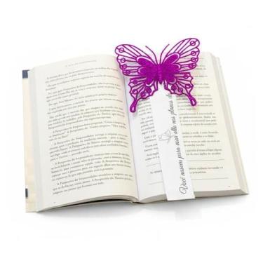 Imagem de Marcador de Página Roxo Glitter Personalizado Frase Borboleta Marca Li