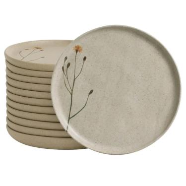 Imagem de Jogo Mesa Posta 12 Pratos Rasos 27cm Cerâmica Decorada Bio Campestre Porto Brasil