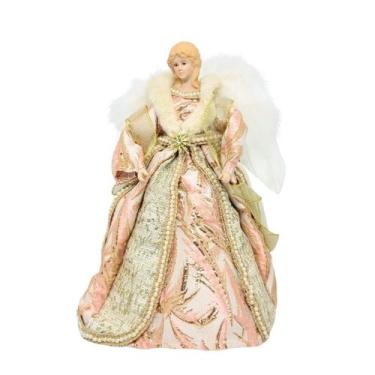 Imagem de Anjo Decorativo Natal Ponteira Árvore Rosê Gold e Dourado Luxo 30cm - 