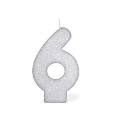 Imagem de Vela de Aniversário Silver com Gliter Número 6 Branco - Silver Festas,