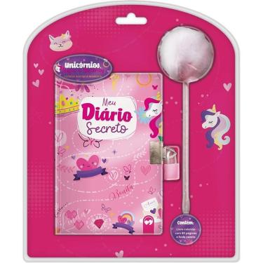 Imagem de Diário Infantil Editora Vale das Letras Unicórnio com Pom 80 Páginas e Caneta Rosa