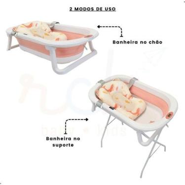 Imagem de Banheira dobravel premium baby bubbly com almofada de banho, ROSA