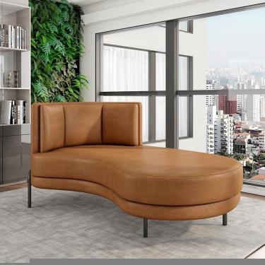 Imagem de Sofá Chaise Lado Direito Downey G15 165cm Marrom Couro Sintético Gran Belo