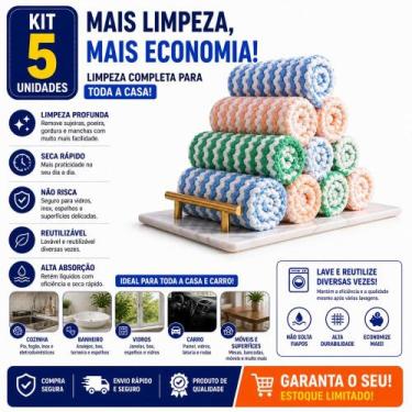 Imagem de Kit Pano Microfibra Limpeza 25x25cm Multiuso Alta Absorção Reutilizáve