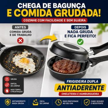 Imagem de Frigideira Dupla Antiaderente 14cm  Omeleteira e Hamburgueira Prática 