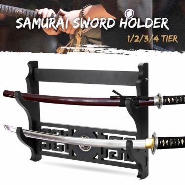 Imagem de 1/2/3/4 Tier Katana Samurai Espada Titular Suporte Preto Cabide de Rack Cabide de Parede Suporte de Decoração para Casa Taiji Yin Yang