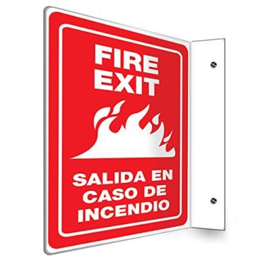 Imagem de Accuform Signs SBPSP441 Placa de projeção bilíngue espanhola 90D, Legend "FIRE EXIT/Salida EN CASO DE Incendio", painel de 30,5 cm x 23 cm, plástico de alto impacto de 0,3 cm de espessura, branco